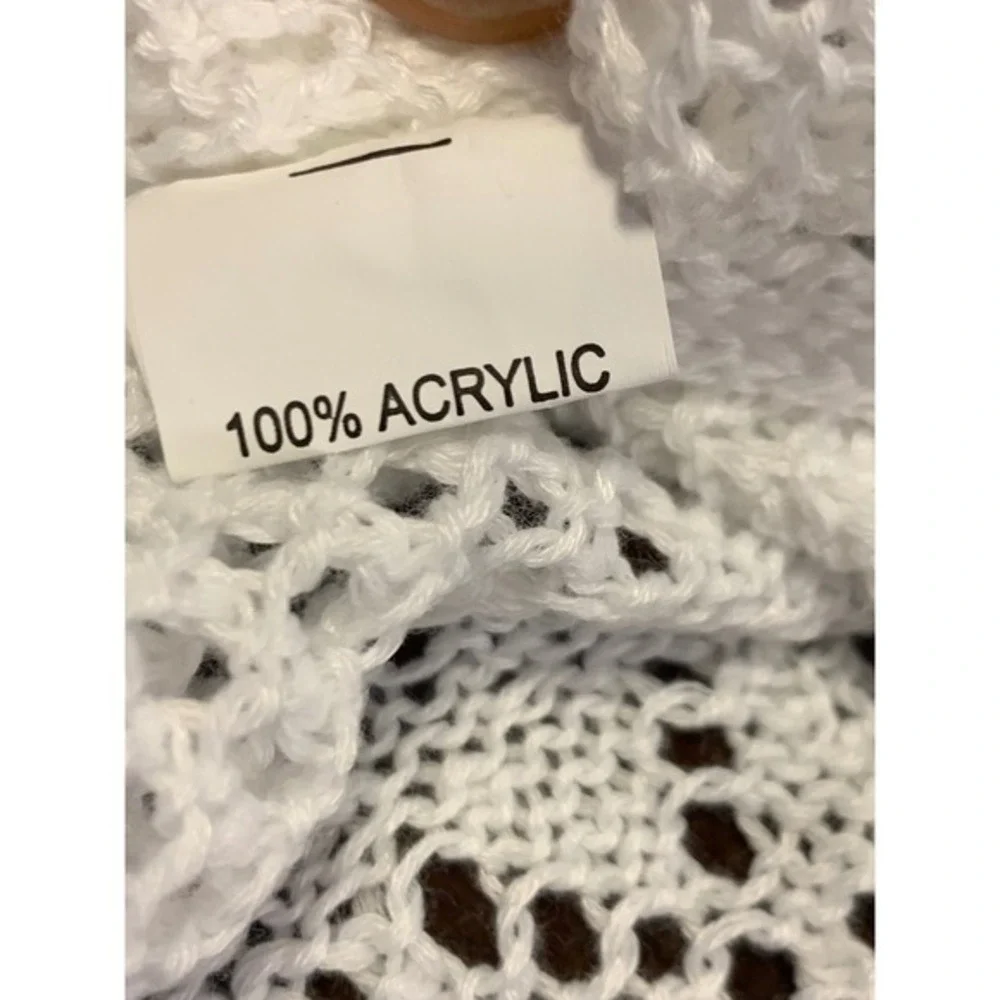 White Crochet Open Knit Cover Up Dress Bell Sleeve‎ High Low Tunic Drawstring